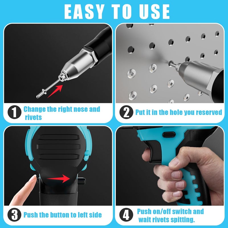 Cerycose Rivet Gun Compatible with Makita 18V Battery,Cordless Riveters Tool,Brushless Rivet with 3 Size(1/8", 5/32", 3/16") Aluminum Rivets & LED Light for Construction,Metalworking - Image 5